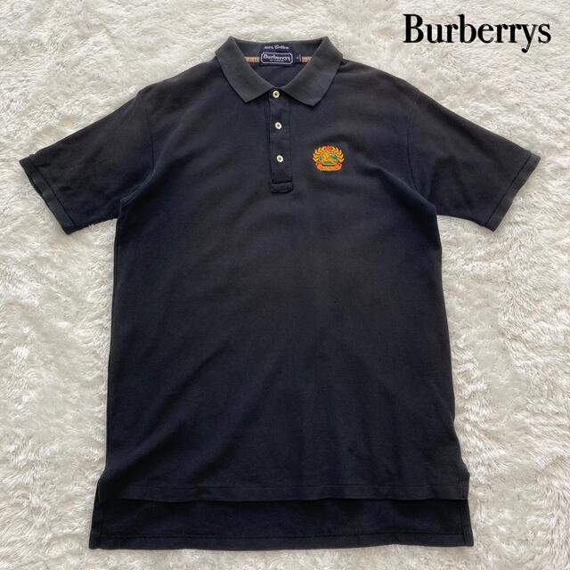 【90s USA製】 BURBERRY バーバリー ポロシャツ 刺繍ロゴ 黒