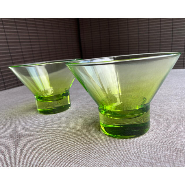 ボルミオリ・ロッコ　ガラス皿　デザート皿　フリーカップ　グリーン　2点